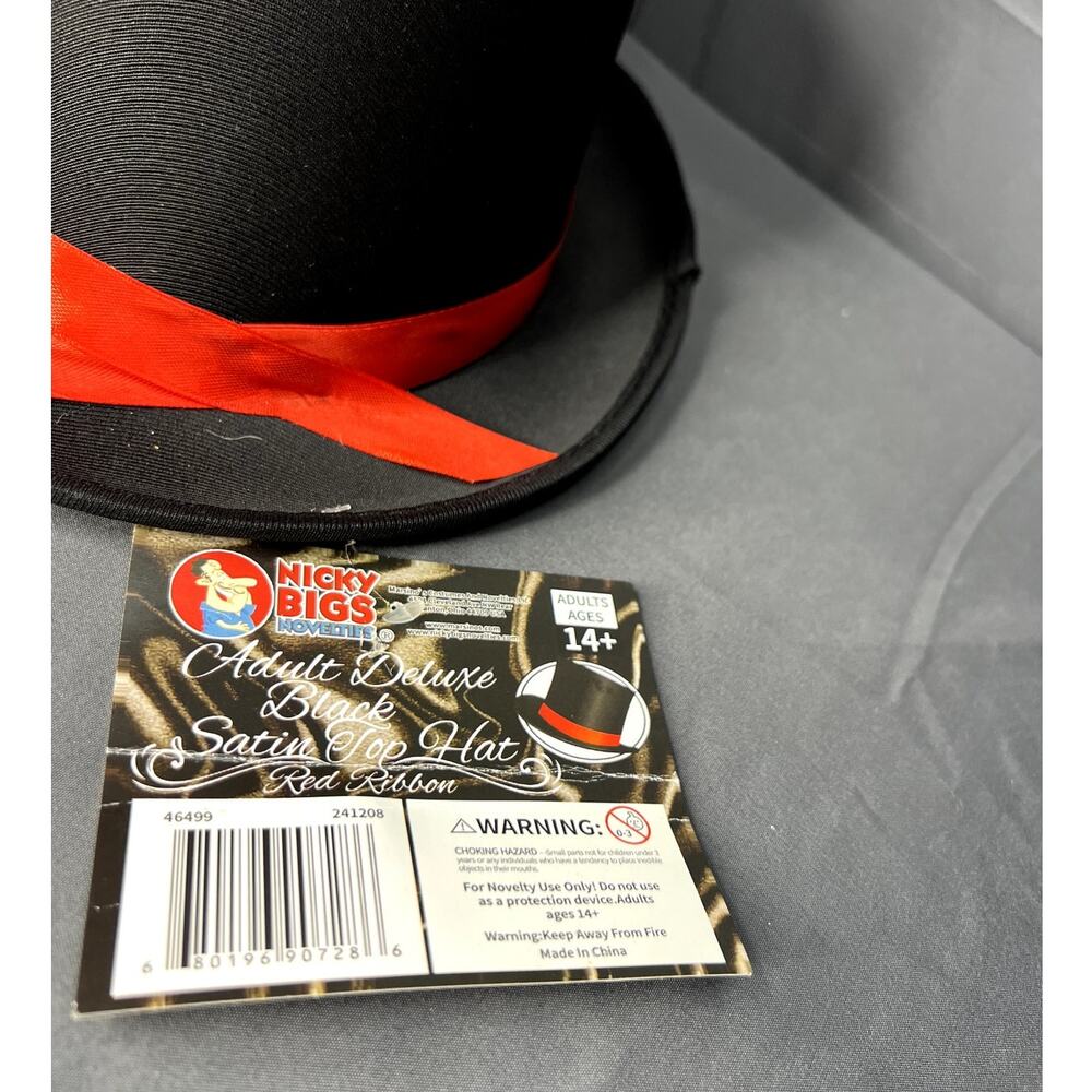 Black Satin Top Hat w/ Red Ribbon NWT
